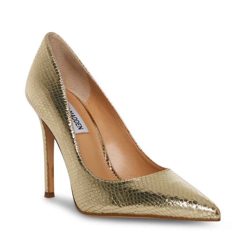 Gold Steve Madden Evelyn Snake Women's Heels | PH 8954JFG